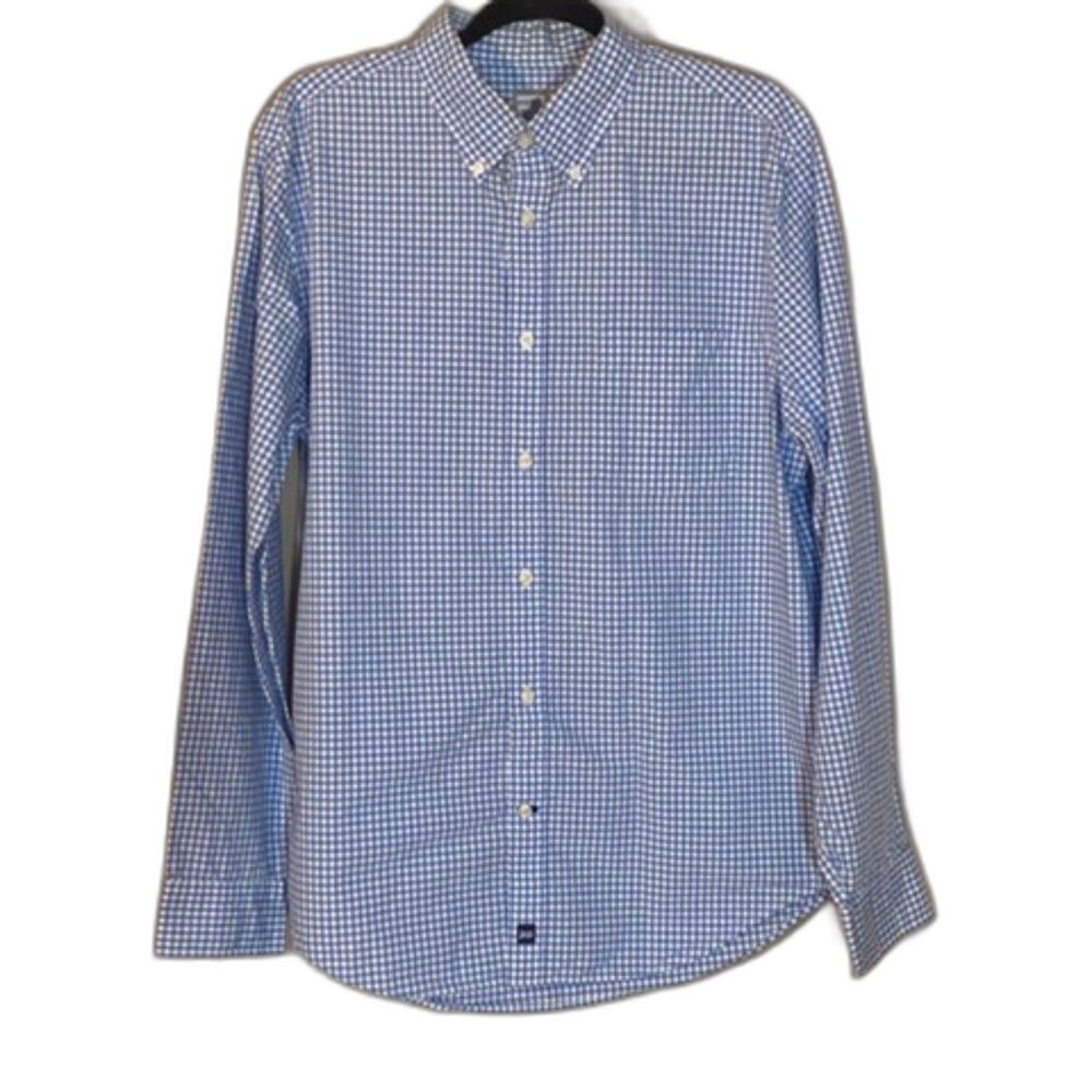 JCP Boys Large Blue White Gingham Button Down Dress Shirt 100% Cotton Preppy